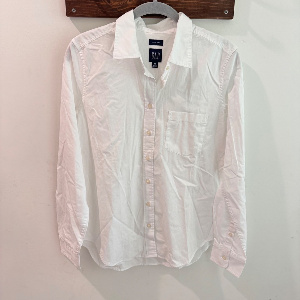 Gap Perfect Shirt Womens XS Optic White Cotton Button Down Classic NWT - Picture 1 of 6